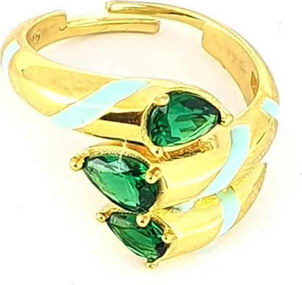Mine işçiliği Yeşil Zirkon Taşlı 925ayar Gümüş Üzerine Altın Kaplama Luxry Tasarım Ayarlanabilir Yüzük  - Image 1