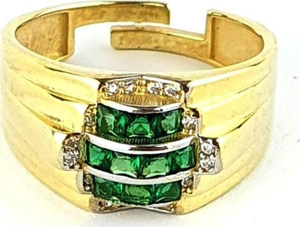 Yeşil Zirkon Taşlı 925ayar Gümüş Üzerine Altın Kaplama Luxury Tasarım Ayarlanabilir Yüzük - Image 1