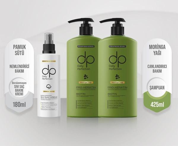 dp Daily Perfection 2 Adet Moringa Yağı Şampuan 425 Ml & 1 Adet Pamuk Sütü Sıvı Saç Bakım Kremi 180 Ml Set - Image 1