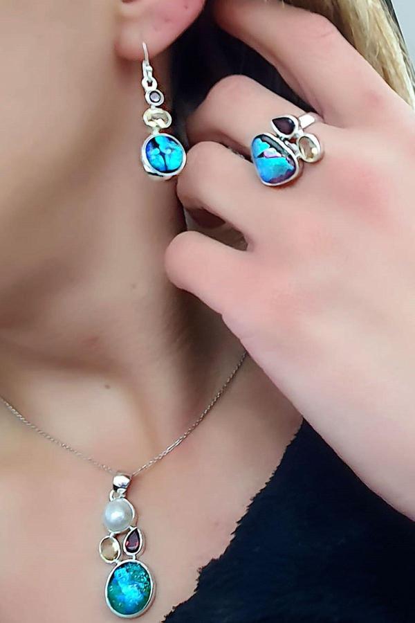 Ditroit sitrin ve granat taşlı 925ayar Gümüş Doğa Taş Set Takım - Image 1