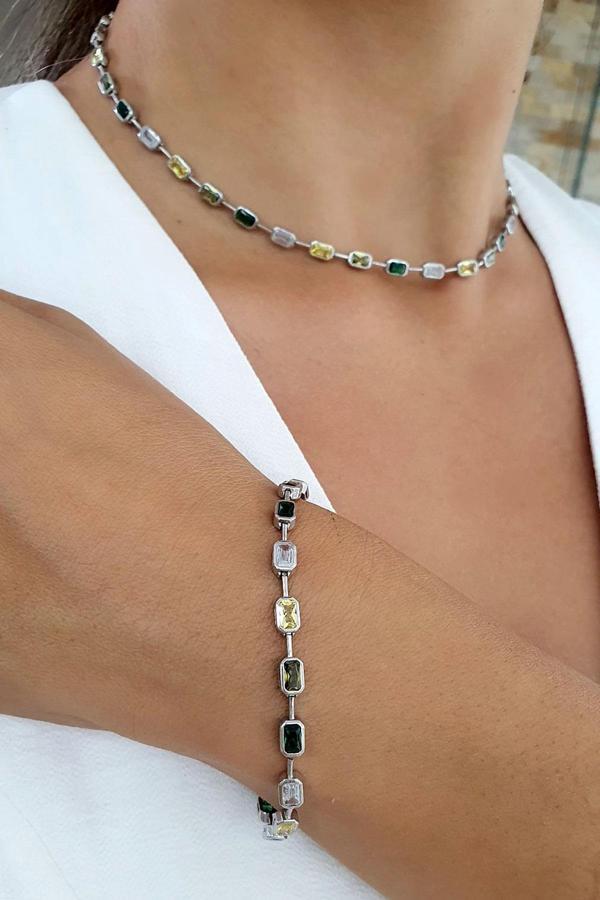 İtalyan 925ayar Gümüş Zirkon Taş Detaylı Trend Set Takım - Image 1