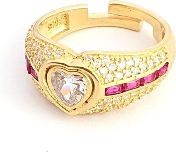 Zirkon Taş Detaylı 925ayar Gümüş Üzerine Altın Kaplama Luxury Tasarım Ayarlanabilir Yüzük - Image 1