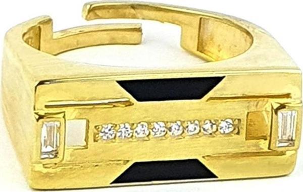 Zirkon Tasli 925ayar Gümüş Üzerine Altın Kaplama Luxry Tasarım Ayarlanabilir Yüzük - Image 1