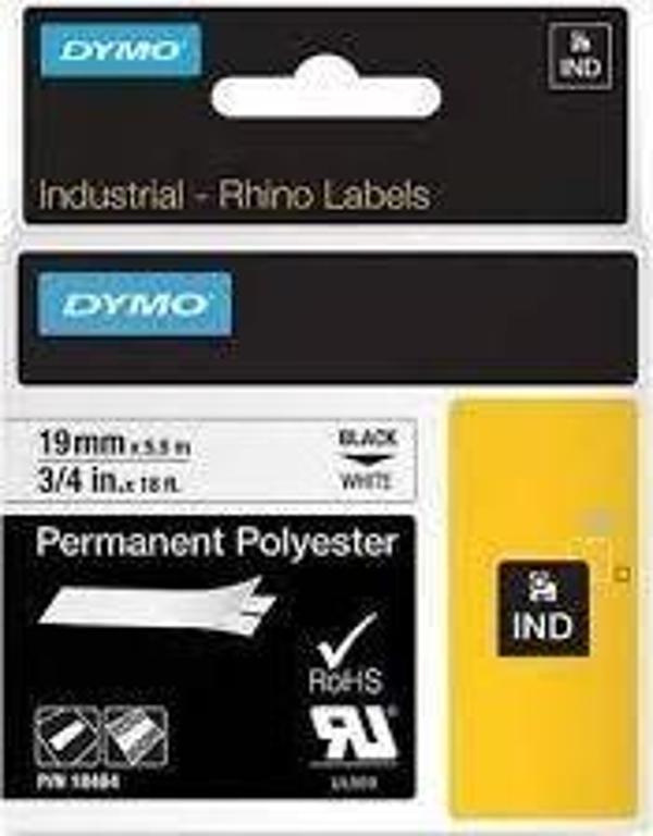 Dymo 18484 RhinoPRO SabitPolyester Şerit 19mmx5,5m Beyaz-Siyah - Image 1