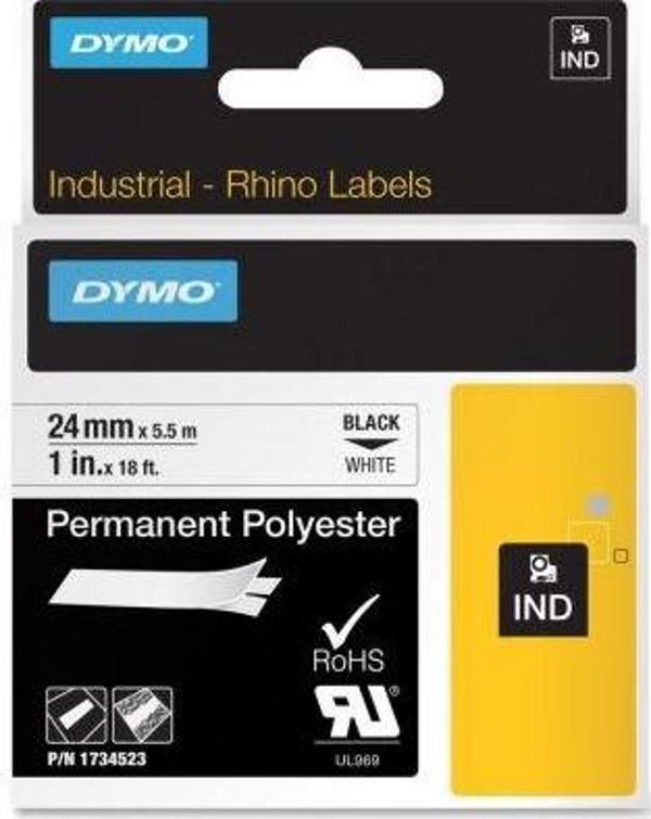 Dymo 18058 RhinoPRO Isıyla Küçülen Şerit19mmx1,5m Beyaz-Siyah - Image 1