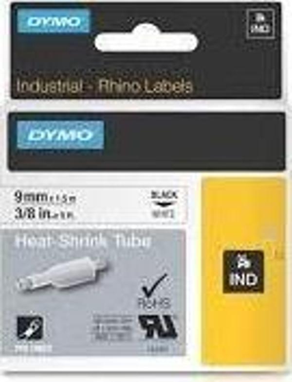 DYMO 18053 RhinoPRO Isıyla Küçülen Şerit 9mmx1,5m Beyaz-Siyah - Image 1