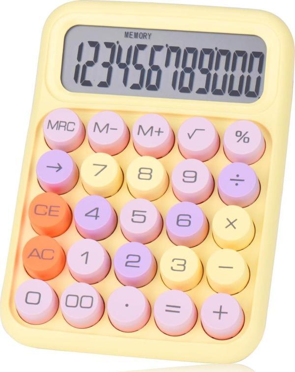 Valkyrie Renkli Çok Şirin 12 Hane Mekanik Hesap Makinesı Büyük Ekranlı 4 Fonksiyonlu Ev Ofis Okul Sarı - Image 1