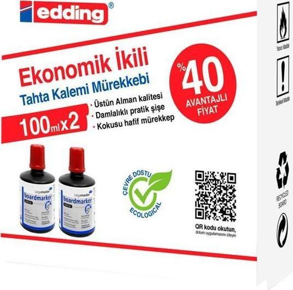 Edding Legamaster Ekonomik Tahta Kalem Mürekkebi 2li 100ml Kırmızı 1199 02 - Image 1