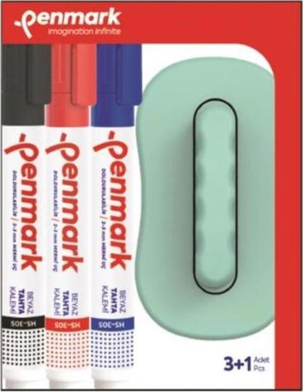 Penmark Beyaz Tahta Kalemi 3 Lü Set+Silgi - Image 1