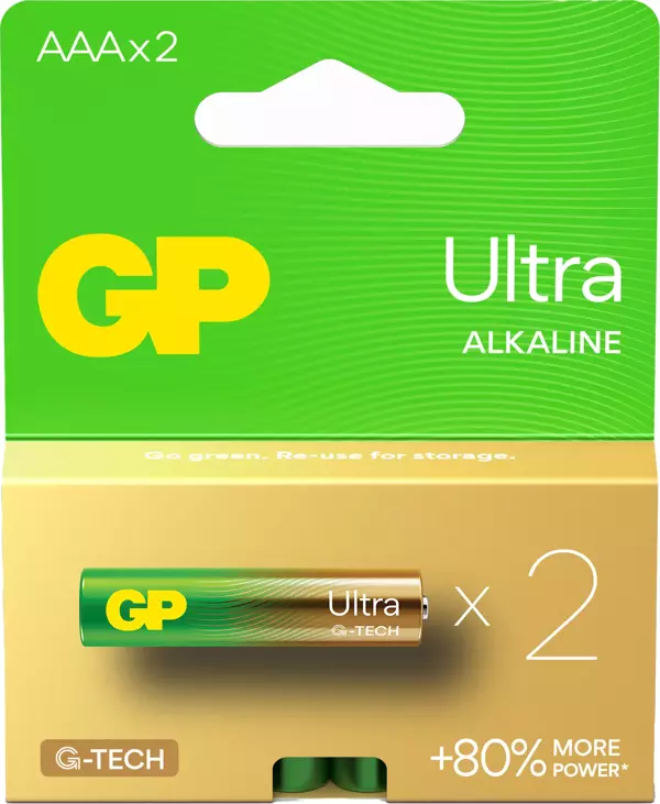 GP Batteries G-TECH Ultra Alkalin İnce LR03 - AAA Boy 1.5V Pil 2'li Kart - Image 1