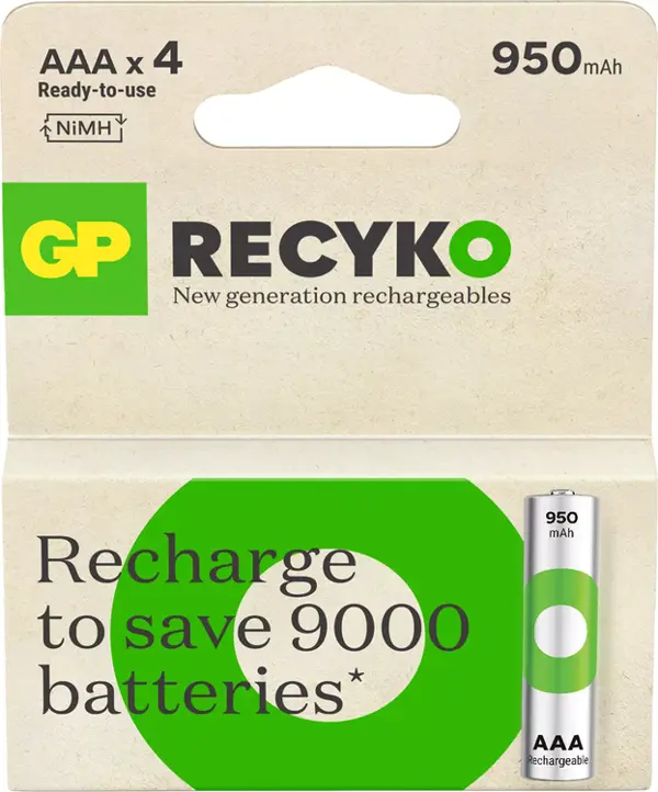 GP AAA 950 mAh Şarjlı İnce Kalem Pil 4'lü Paket GP100AAHCEMTR-4LÜ - Image 1