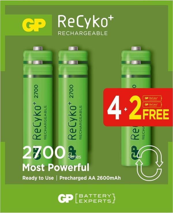 GP AA 2600 mAh Şarjlı Kalem Pil 4+2'li Paket GP270AAHCE4-2 - Image 1