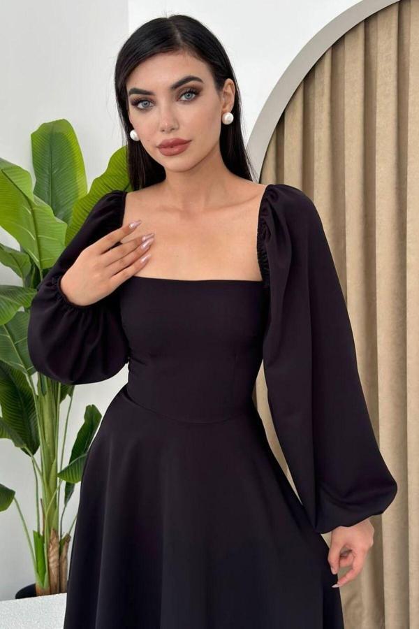 Zıshan Prenses Kesim Balon Kol Kare Yaka Midi Boy Kadın Elbise 011 - Image 1