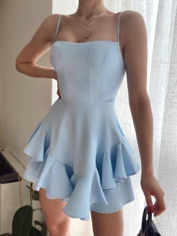 Ince Askılı  Sarı Elbise Bebe Mavi Mezuniyet Elbisesi 102 - Image 1