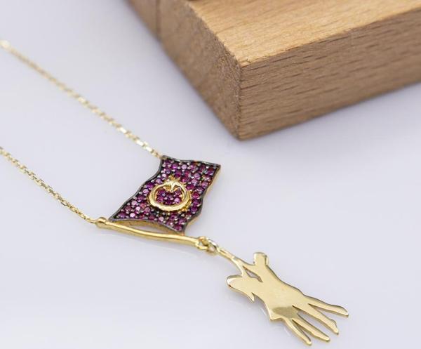 14 Ayar Altın LTFKLY853 Ay Yıldız Bayrak  Kolye - Image 1