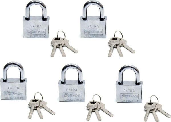 Egatoptan Akıllı Anahtarlı Asma Kilit 5Li Set - Mastercare Tri-Moon Master Anahtarlı 5 Li Çelik Asma Kilit - Image 1