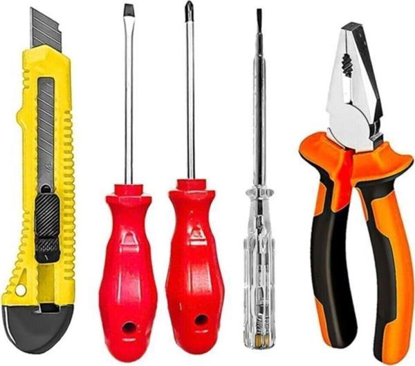 Hesaplı Hırdavat 5 Parça Pense Kontrol Kalemi Maket Bıçağı Düz Ve Yıldız Tornavida Seti - Image 1