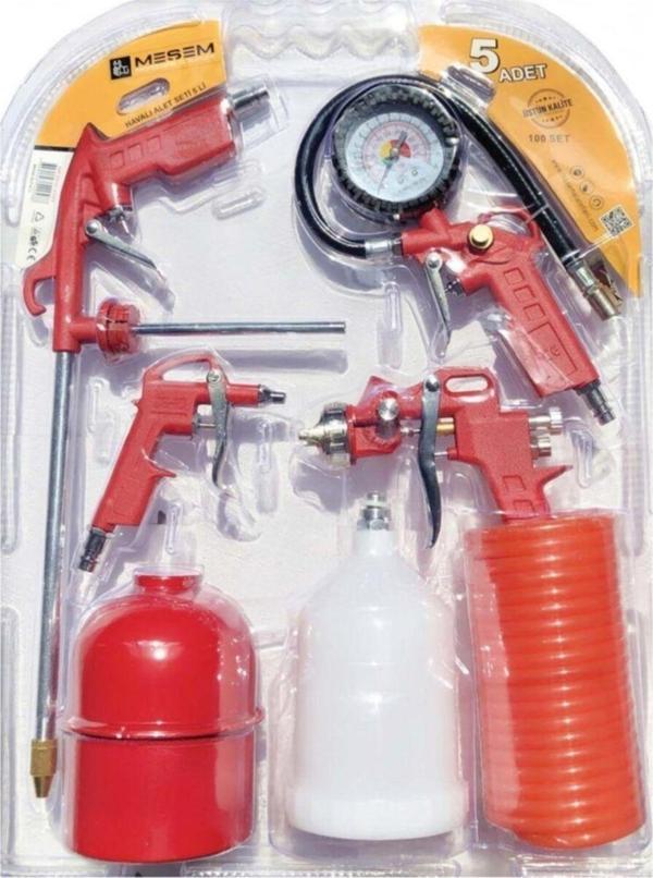 Meşem Kırmızı Boya Ve Hava Tabancası Seti 5 Parça - Image 1