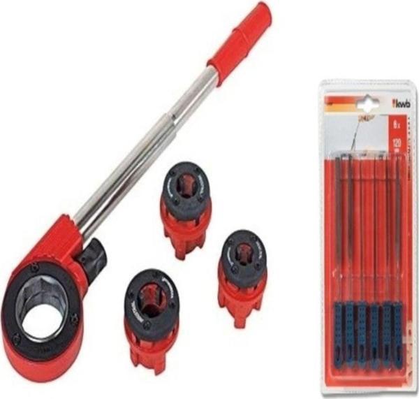 Rigour Mekanik Kollu Boru Pafta Takımı Çantalı Boru Diş Açma 1/2-1' 3/4 Set Kwb Mini Eğe Seti Dahil - Image 1