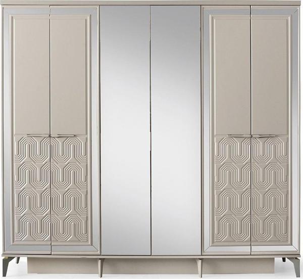 Avm 24 Dresden Gardırop-mdf-kum Beji-230x58x210cm-6 Kapak-aynalı Kapak - Image 1
