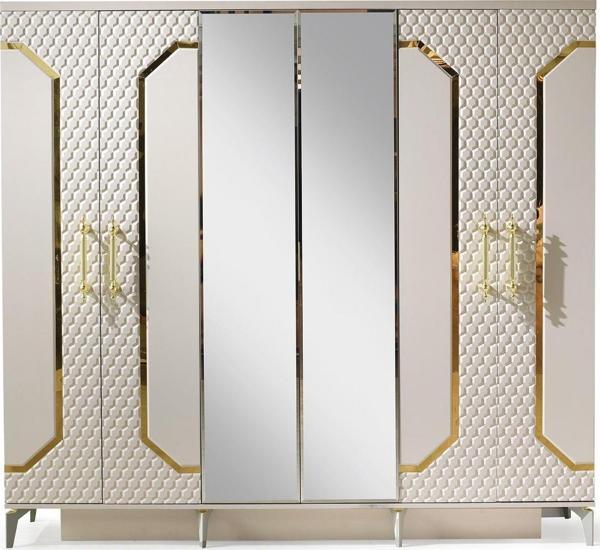 Avm 24 Milano Gardırop-mdf-kum Beji-230x58x210cm-6 Kapak-aynalı Kapak - Image 1