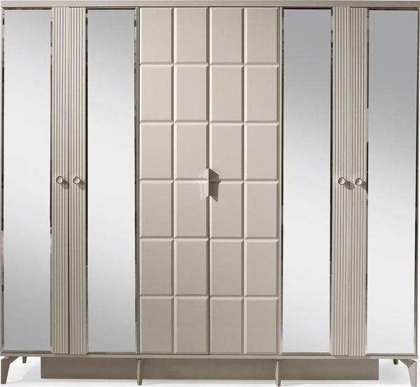 Avm 24 Paris Gardırop-mdf-kum Beji-230x58x210cm-6 Kapak-aynalı Kapak - Image 1