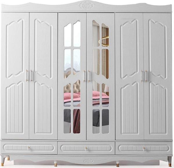 Avm 24 Riga Gardırop-mdf-beyaz-240x60x220cm-6 Kapak-aynalı Kapak - Image 1