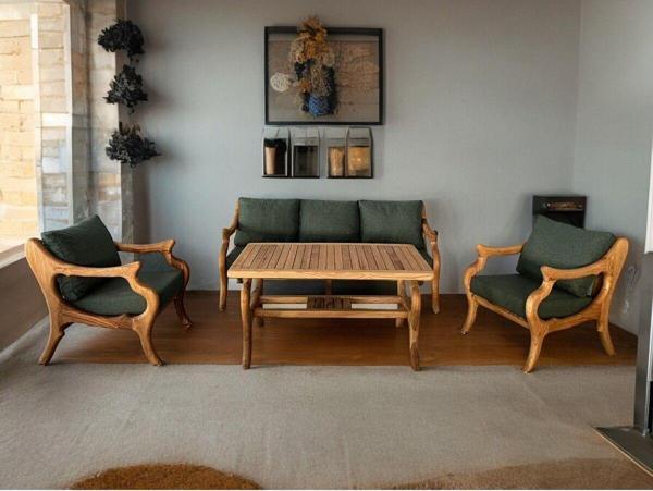Zerka Concept Bery Masif Ahşap Bahçe Balkon Koltuk Kestane Ağacı 3+1+1 Koltuk, Masa Takımı - Image 1