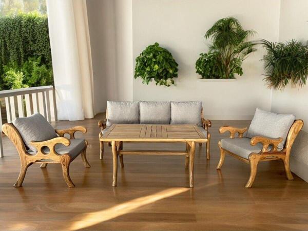 Zerka Concept Vanessa Masif Ahşap Bahçe Balkon Koltuk Kestane Ağacı 3+1+1 Koltuk, Masa Takımı - Image 1