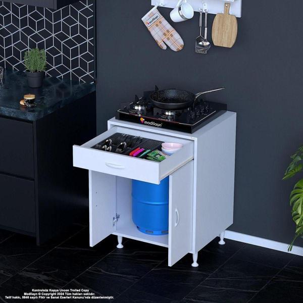Modilayn Birce L-65 X 87 X 48 Cm Set Üstü Ocak Ve Tüp Bölmeli Çekmeceli Mutfak Dolabı - Image 1