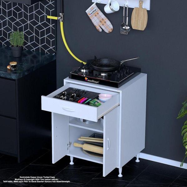 Modilayn Birce M-60 X 87 X 48 Cm Set Üstü Ocak Ve Çekmeceli Raflı Mutfak Dolabı - Image 1