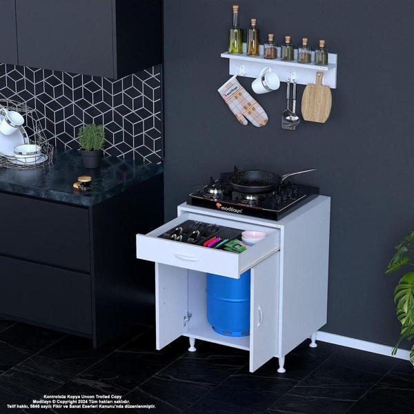 Modilayn Birce M-60 X 87 X 48 Cm Tüp Bölmeli Set Ocak Altı Dolap Ve Baharat Rafı - Image 1