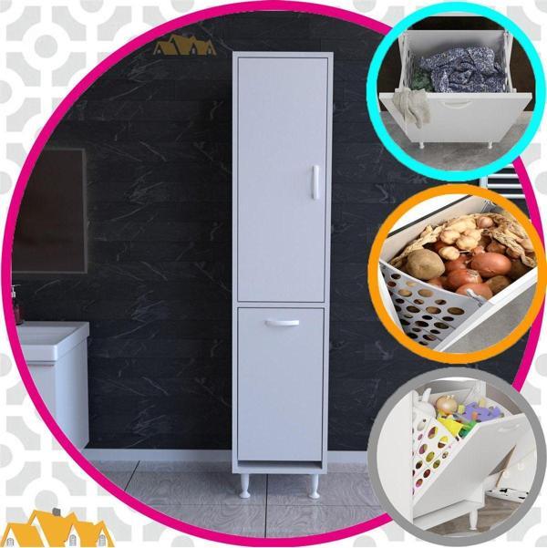 Modilayn Ecrin 40X136 Cm Çamaşır Ve Erzak Bölmeli Çok Amaçlı Dolap - Image 1