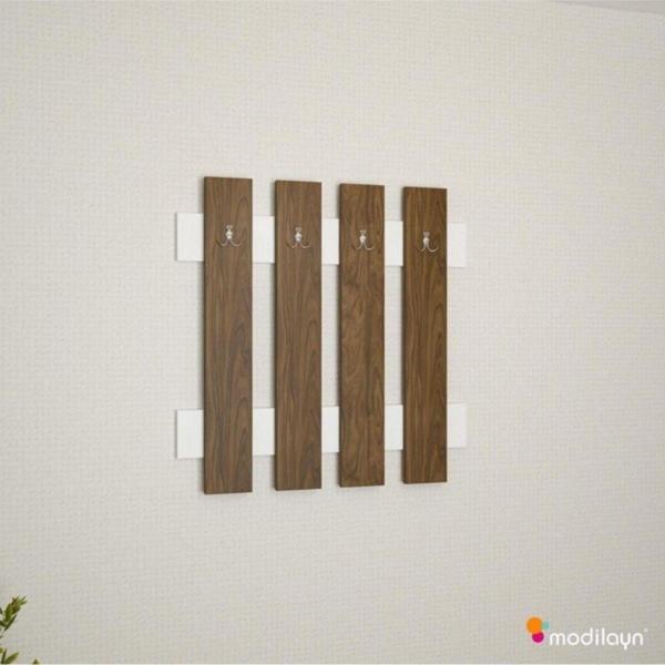 Modilayn Fulya Duvar Elbise Askılık, Banyo, Mutfak, Ofis, Kapı Arkası Askılık, Ceviz Beyaz - Image 1