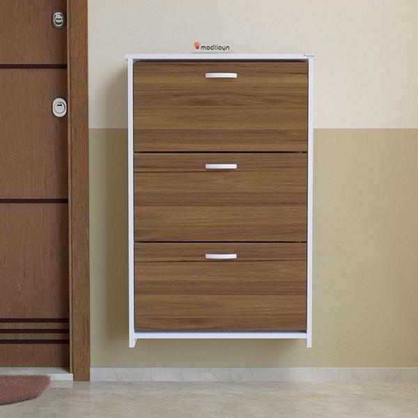 Modilayn Mihra 72 X 112 X 25,5 Cm Düşer Kapaklı 3 Katlı Ayakkabılık -Ceviz - Image 1