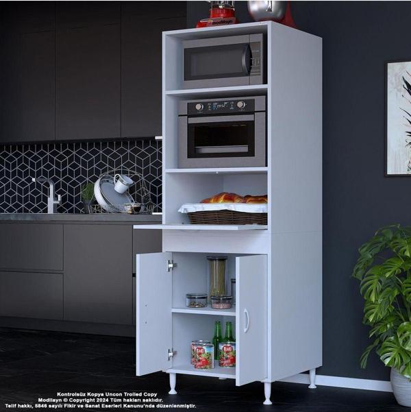 Modilayn Silva 59,6 X 192,2 X 56Cm Geniş Derin Raf Mini Midi Mikrodalga Fırın Ekmeklik Dolabı - Image 1