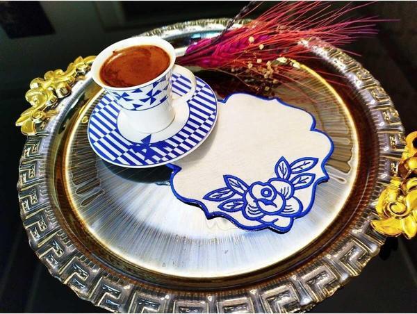 Keskin Nakış Nakış İşlemeli 6 Lı Kokteyl ,Kahve Ve Çay Sunumluk Peçete - Image 1