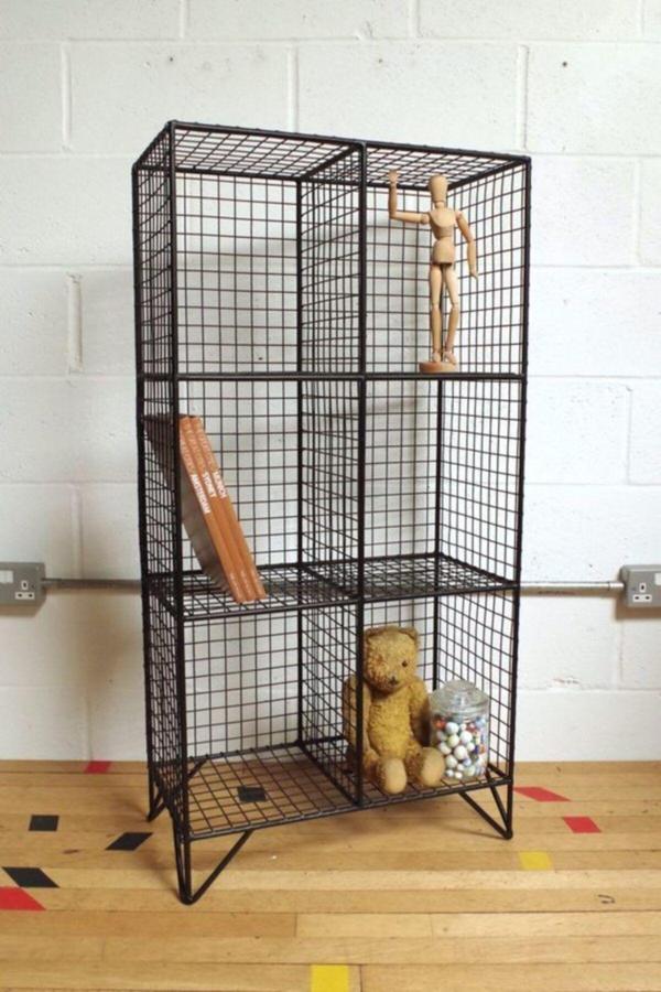 Go Dekor Siyah Grid Metal 6 Gözlü Kafes Tel Vitrin Kitaplık Rafı - Image 1