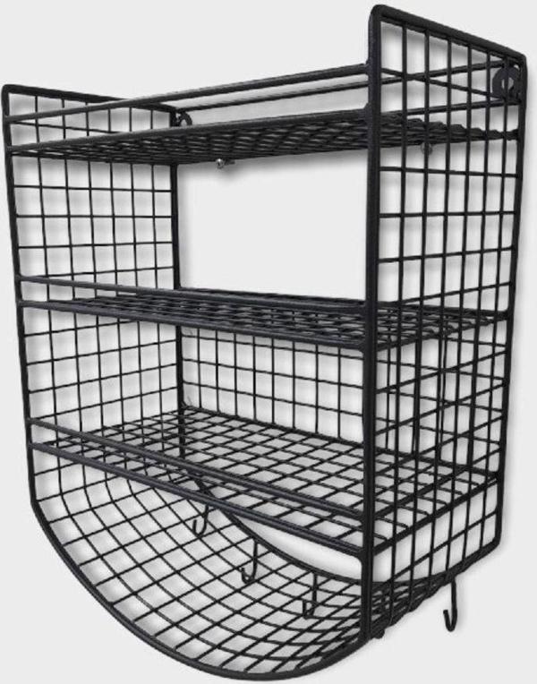 Go Dekor Telli Yeni Derin Dekoratif 4 Raflı 5 Kancalı Fincanlık / Kafes Duvar Rafı 38X35X18 - Image 1