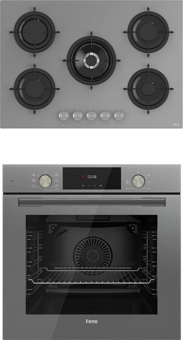 Ferre 2'li Gri Cam Ankastre Set Qms63cpr Flowart Turbo - Rs038 Woklu Ocak - Image 1