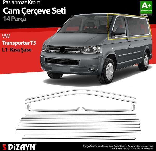 S-Dizayn VW Transporter T5 Kısa Şase Krom Cam Çerçeve Seti 2003-2015 Tek Sürgü - Image 1