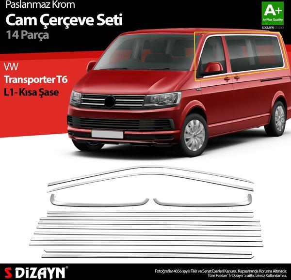 S-Dizayn VW Transporter T6 Kısa Şase Krom Cam Çerçeve Seti 2015-2024 Tek Sürgü - Image 1