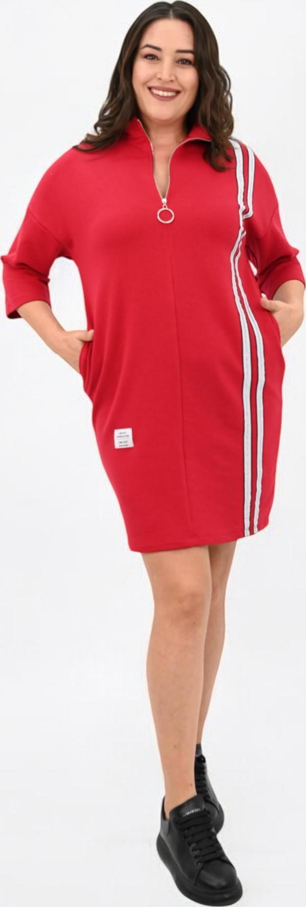 Kadın Büyük Beden Yarım Fermuarlı Şerit Detaylı Spor Elbise 5277-25 - Image 1