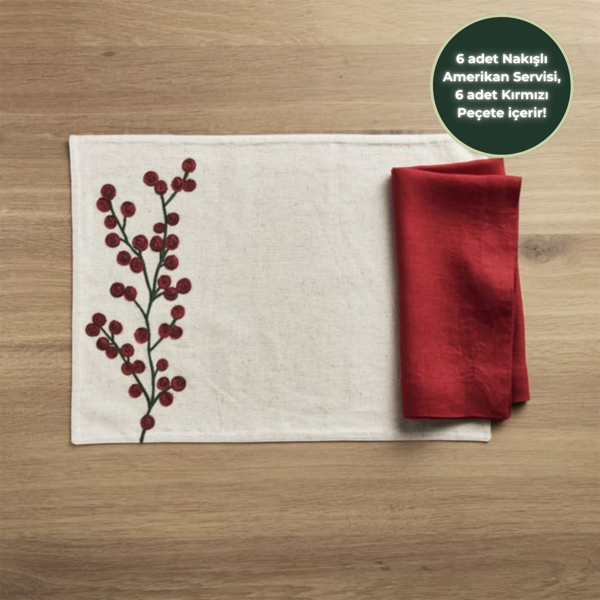 Helen | 12 Parça Yılbaşı Nakışlı Amerikan Servisi Peçete Seti - Image 1