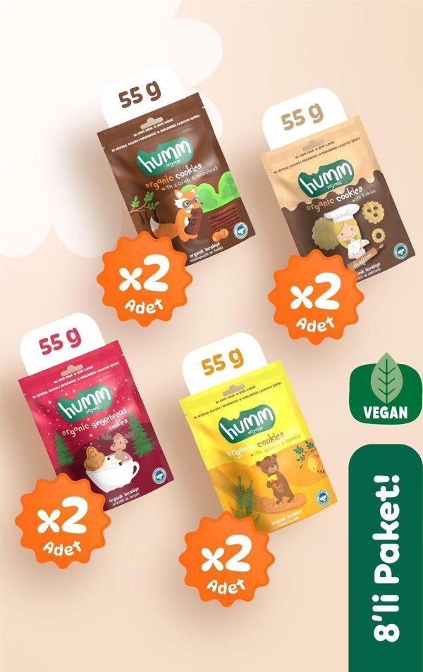 Humm Organic Organik Tatlı Kurabiye Atıştırmalık Paketi - 8 Adet (4 ÇEŞİT) - Image 1