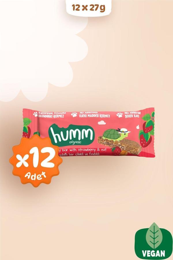 Humm Organic Organik Vegan Çilekli ve Fındıklı Yulaf Bar - 27 G X 12 adet - Image 1