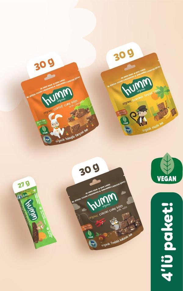 Humm Organic Organik Vegan Yulaf Bar & Glutensiz Kek Atıştırmalık Paketi - 4 adet (4 çeşit) - Image 1