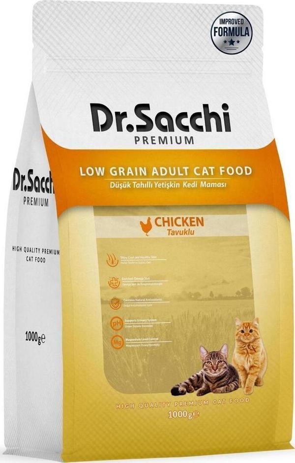 Dr. Sacchi Premium Düşük Tahıllı Tavuklu Yetişkin Kedi Maması 1 Kg - Image 1