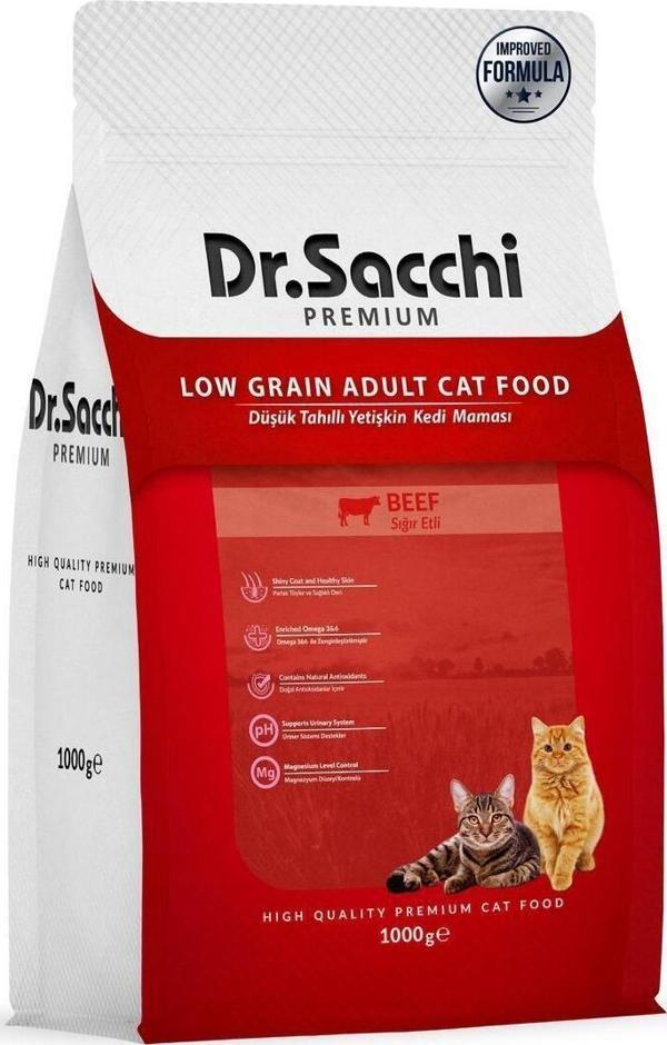 Dr.Sacchi Premium Düşük Tahıllı Sığır Etli Yetişkin Kedi Maması 1 Kg - Image 1