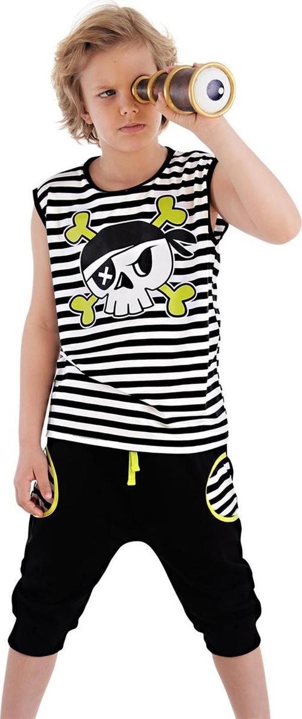Kuru Kafa Çizgili Erkek Çocuk Yazlık T-shirt Kapri Şort Takım - Image 1